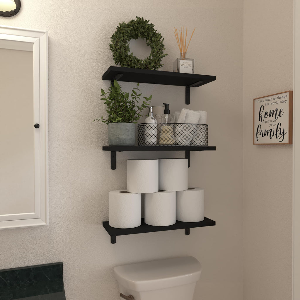 WOPITUES Wood Floating Shelves Set of 6, Shelves for Wall Decor, Farmhouse Shelf for Bedroom, Bathroom Storage Shelves, Book Shelves for Living Room - Rustic Brown