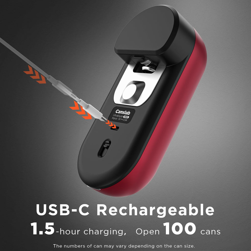Canslab Turbo Rechargeable Can Opener - Professional Grade Blade, Auto-Stop, LED Battery Life Display, Wall-mountable, Side Cut Electric Can Opener for Smooth Edge, Hands-free Operation,USB-C Charging