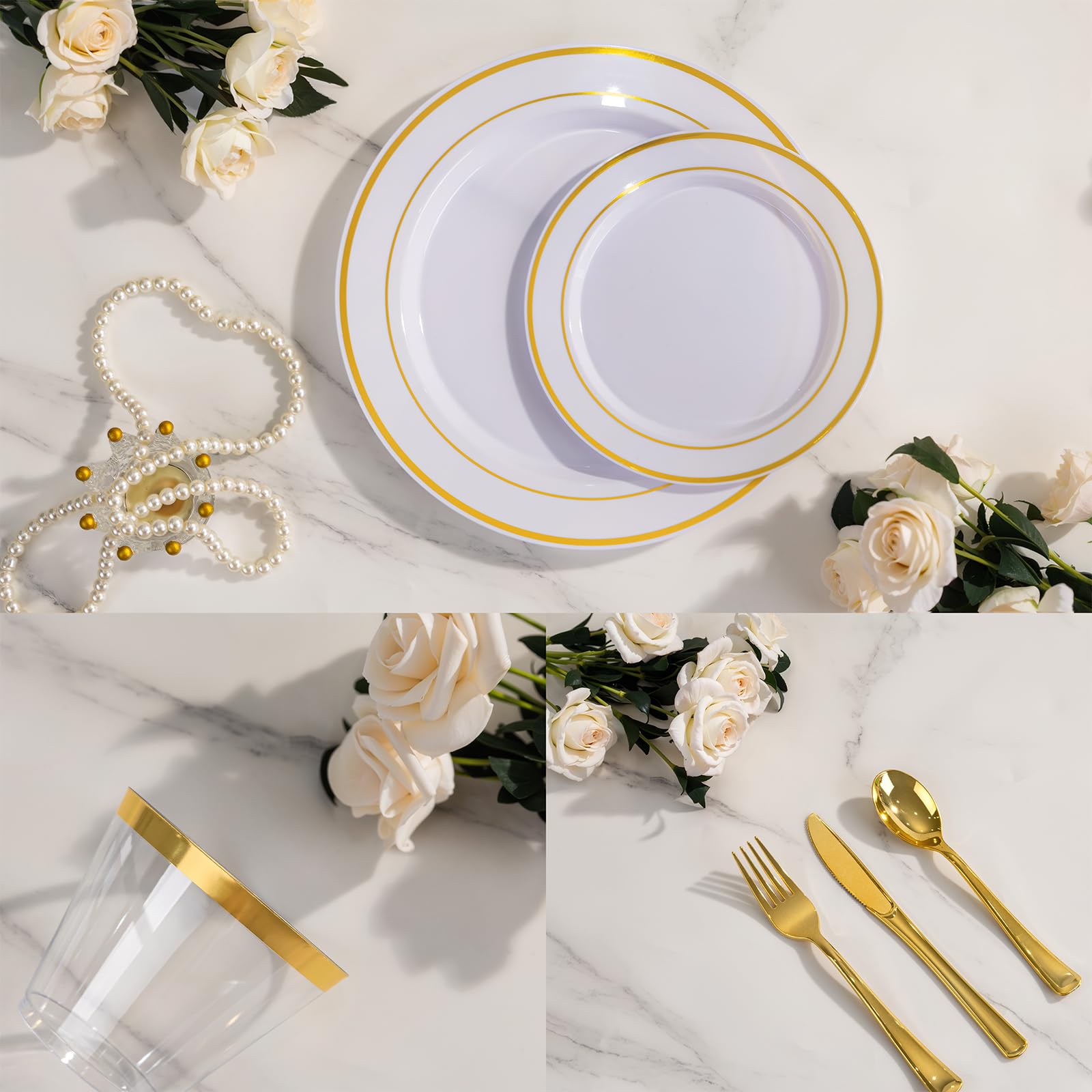 WELLIFE 600 PCS Silver Disposable Dinnerware Set for 100 Guests, Wedding Reception Plates & Silver Plastic Tableware, Dinner & Salad Plates, Cups, Forks, Knives & Spoons for Weddings & Elegant Events
