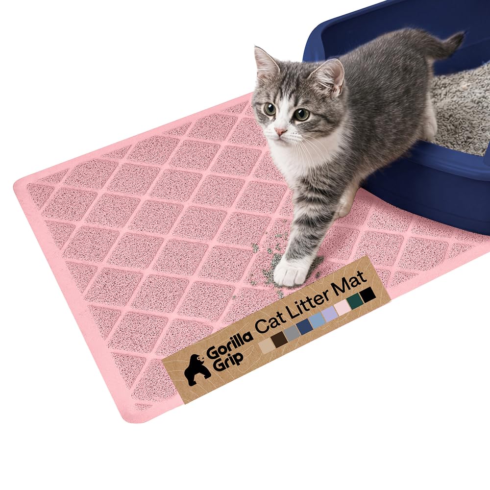 GORILLA GRIP Cat Litter Box Mat, Water Resistant, US Designed Kitty Litter Trapping Mats, Easy to Clean, Scatter Control, Less Mess and Clean Floors, Kitten Supplies for Indoor Cats, 24x17 Grey
