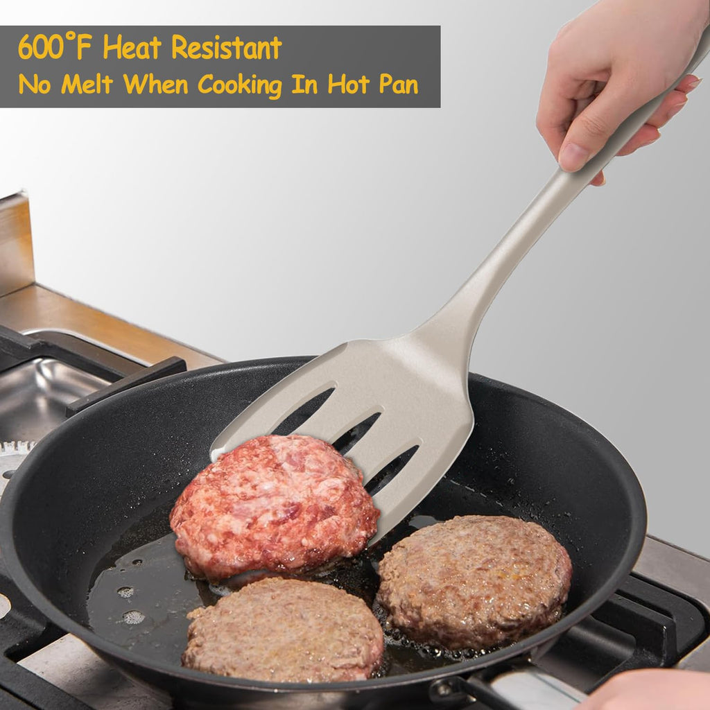 Silicone Spatula Set, 600°F Heat Resistant Silicone Spatula Turner Flipper for Cooking, Non Stick and Non Scratch Kitchen Utensils for Eggs & Pancakes, 4 Pack, Black