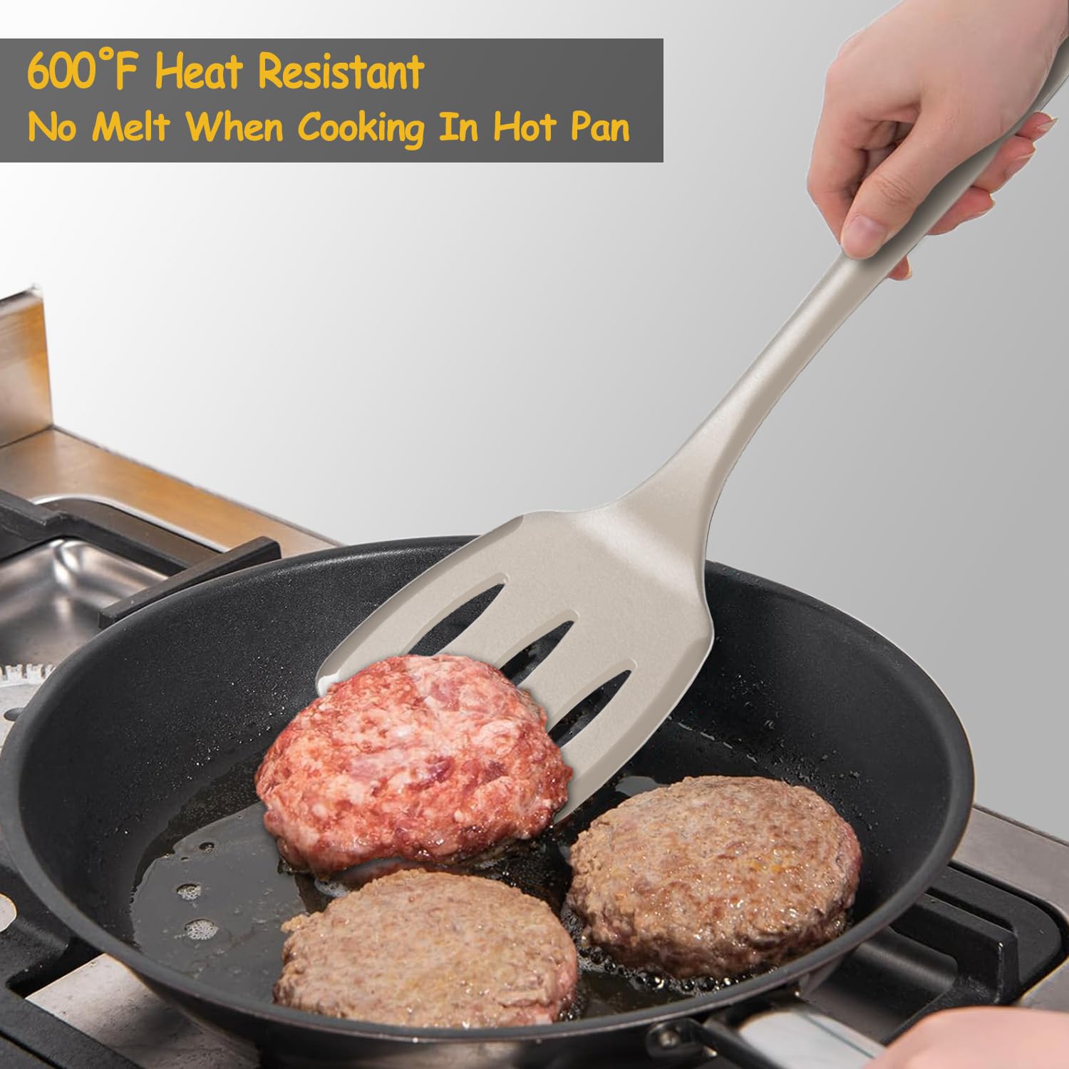 Silicone Spatula Set, 600°F Heat Resistant Silicone Spatula Turner Flipper for Cooking, Non Stick and Non Scratch Kitchen Utensils for Eggs & Pancakes, 4 Pack, Black