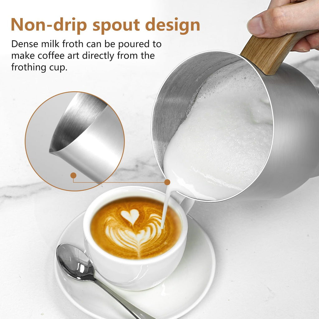 AMZCHEF 8-IN-1 Milk Frother and Steamer 21 oz, 550 Watts Split Stainless Steel Automatic Steamer, Milk's Warmer for Latte, Cappuccino, Hot Chocolate, Hot&Cold Froth, Heated Milk, Baby Food Wood&Black