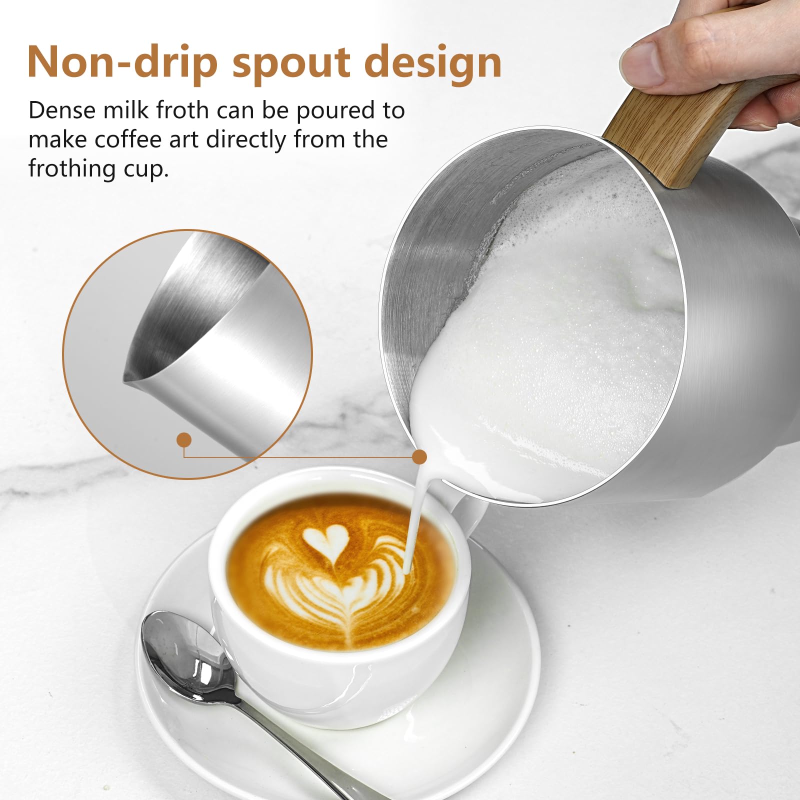 AMZCHEF 8-IN-1 Milk Frother and Steamer 21 oz, 550 Watts Split Stainless Steel Automatic Steamer, Milk's Warmer for Latte, Cappuccino, Hot Chocolate, Hot&Cold Froth, Heated Milk, Baby Food Wood&Black