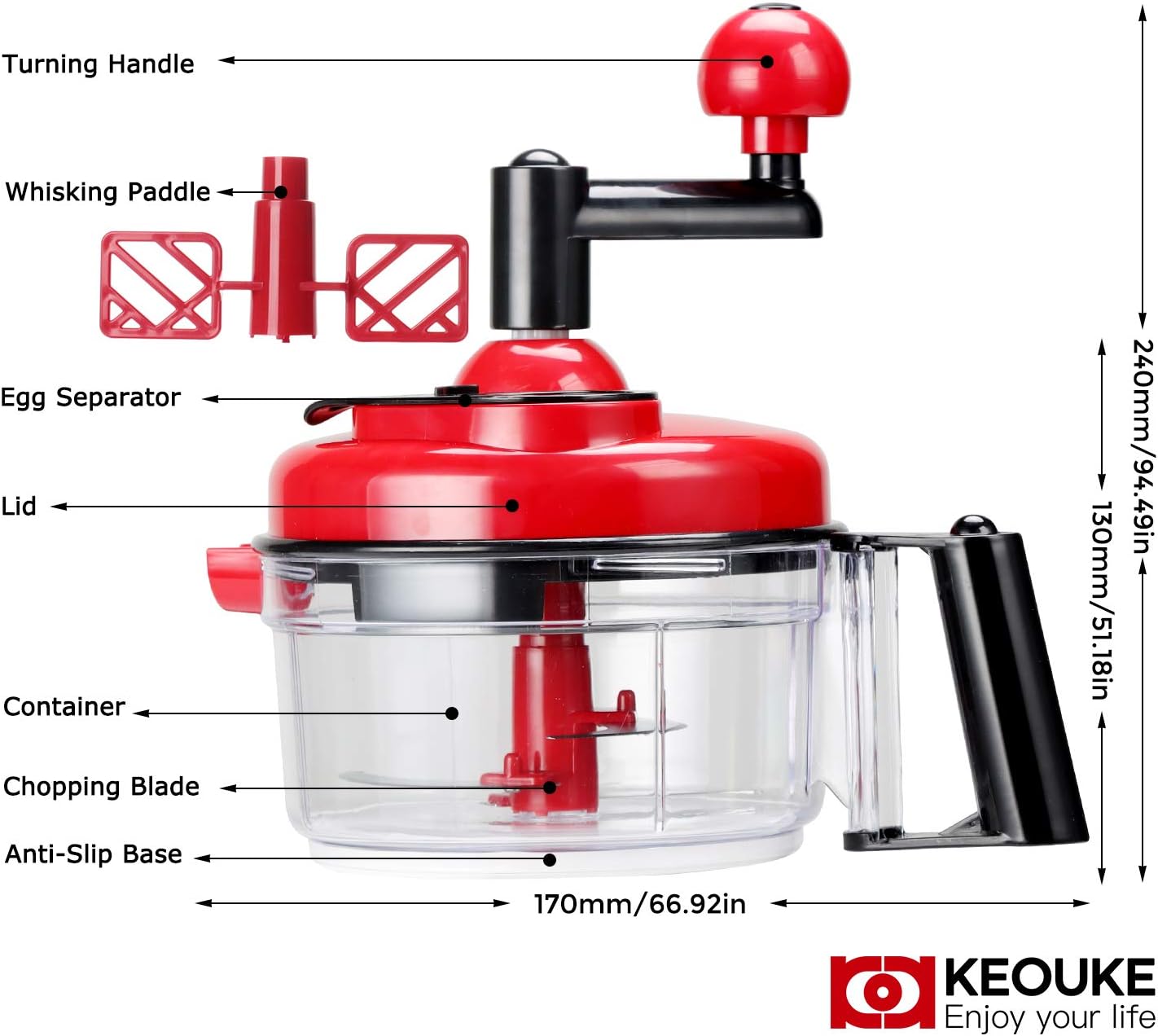 KEOUKE Rotary Cheese Grater with Handle Vegetable Cheese Shredder Slicer Grater with Onion Chopper Food Chopper- Hand Crank Food Processor