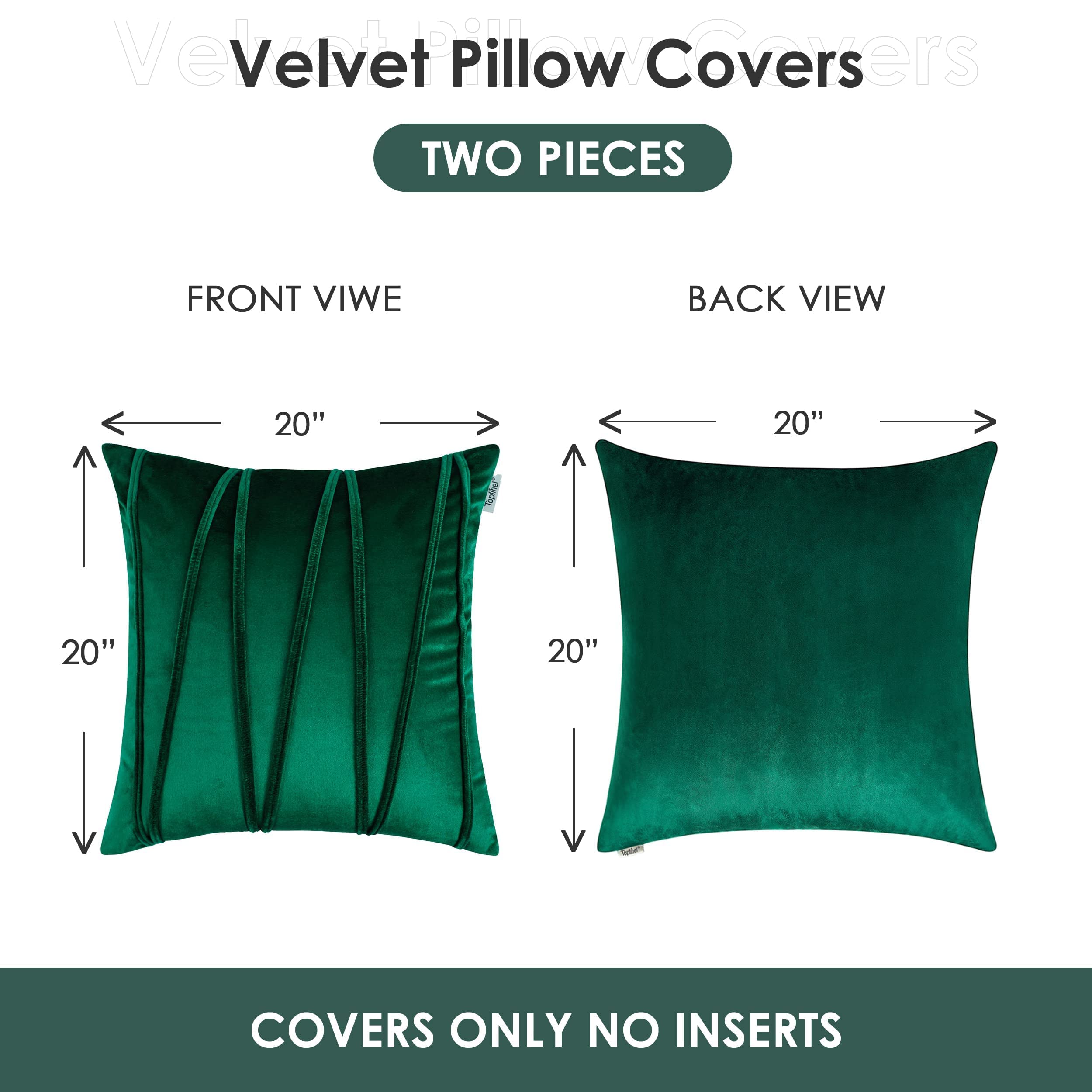 Topfinel Christmas Decorative Throw Pillow Covers 20 X 20 Inch,Soft Solid Velvet Pillow Covers Cushion Case for Sofa Bedroom 50 X 50 Cm (Pack of 2) Emerald Green