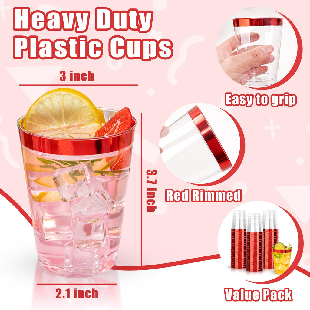 DaYammi 200 Pack Gold Plastic Cups 10 Oz Clear Cup Gold Rimmed Disposable Wine Glasses Fancy Disposable Party Cups Tumblers Drinking Cup Plastic Cocktail Glasses gold disposable cups for Party Wedding