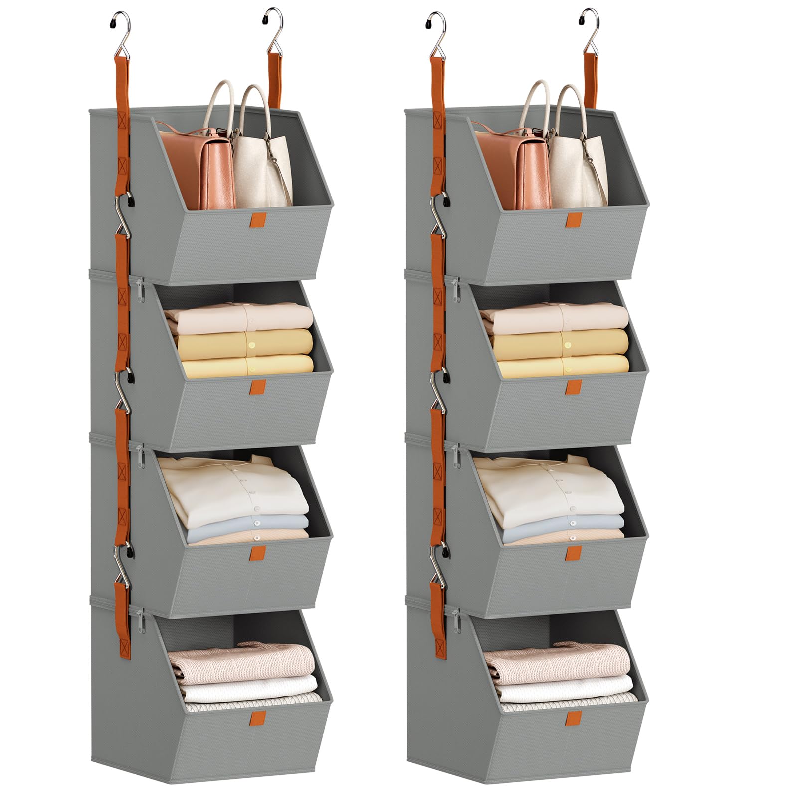 Homsorout Hanging Closet Organizer 4 Tier - Clothes Hanging Shelves, Space-Saving Closet System, Fabric Storage Bins Bedroom Organization, Collapsible Baskets for Home, Dorm, Rv, Beige