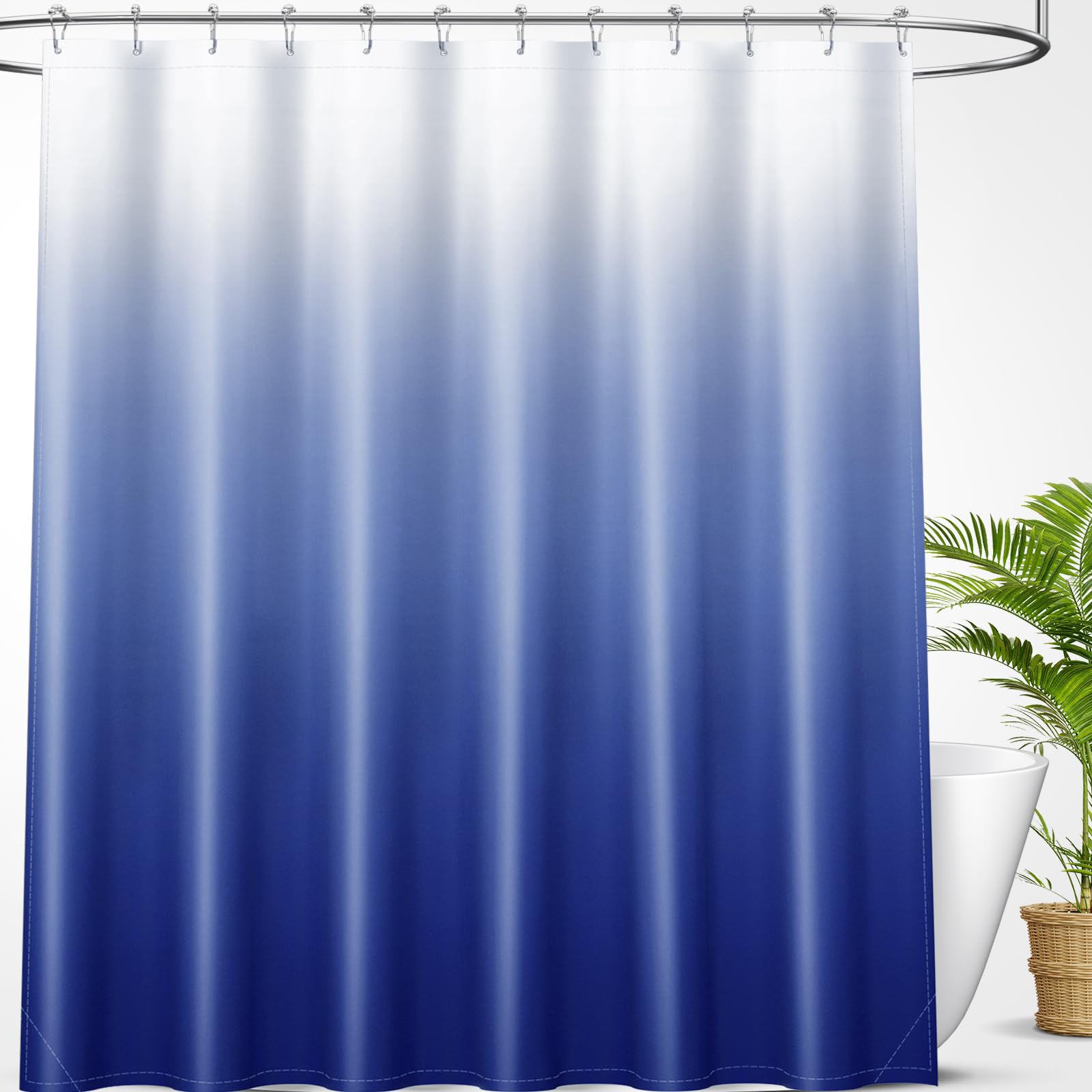OLANLY Luxury Black and Grey Ombre Shower Curtain Sets with 12 Hooks, Waterproof and Washable Decorative Shower Curtains for Bathroom, 72x72 Inches