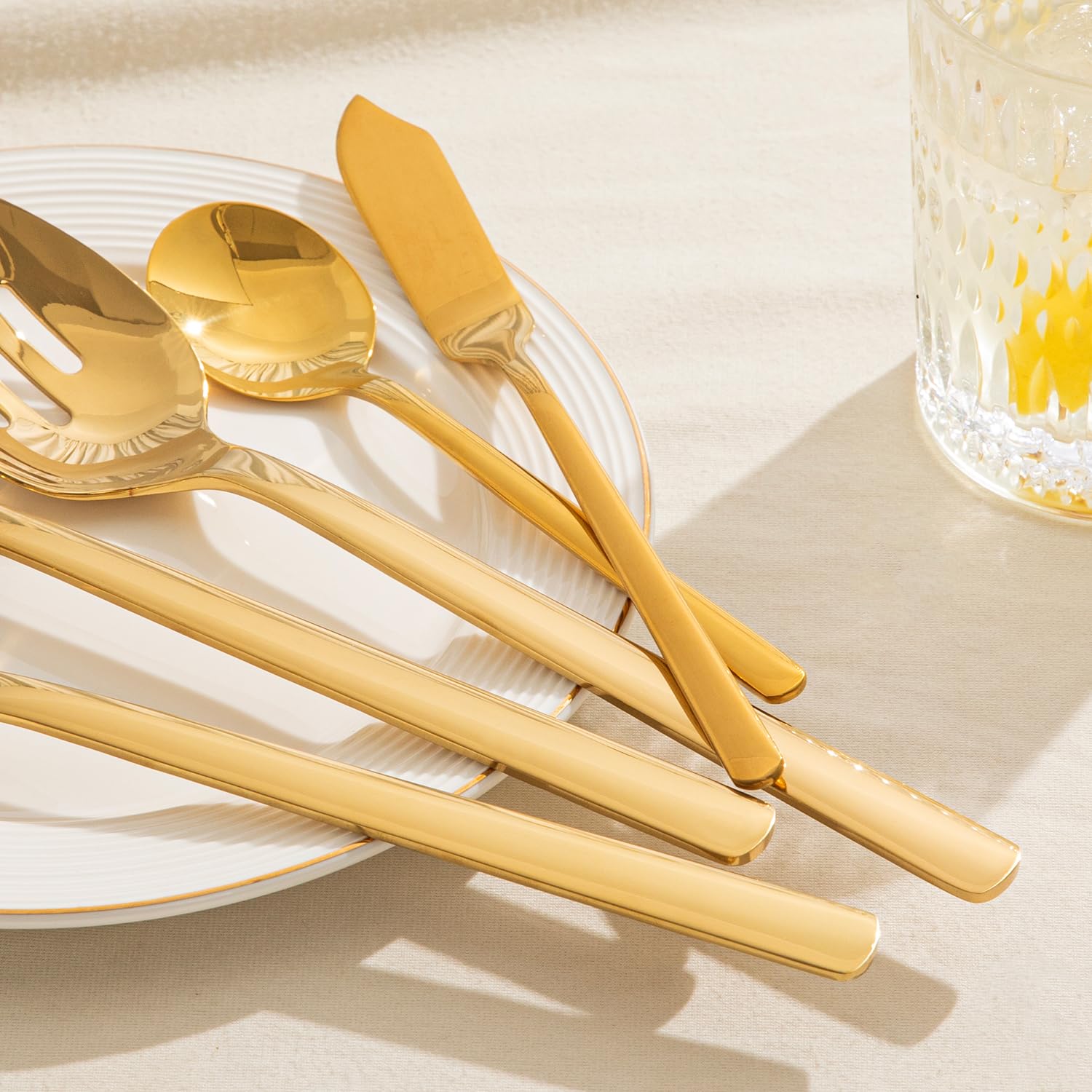 KINGSTONE Large Hostess Serving Utensils Set, 18/10 Stainless Steel Heavy Duty 10-inch Serving Utensils, Slotted Spoons, Forks, Tongs, Cake Pie Server for Buffet, Wedding, Party