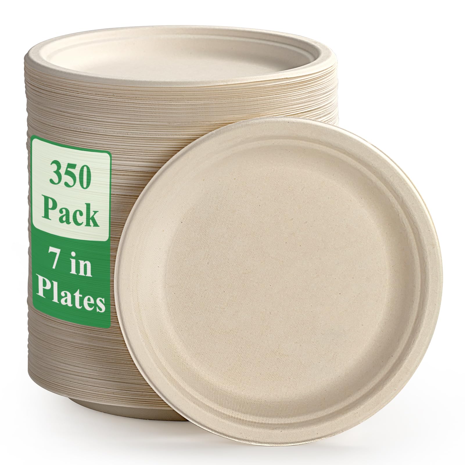 Vplus 150 Pack Compostable Disposable Paper Plates 10.25 inch Super Strong Paper Plates 100% Bagasse Natural Biodegradable Eco-Friendly Sugarcane(white)