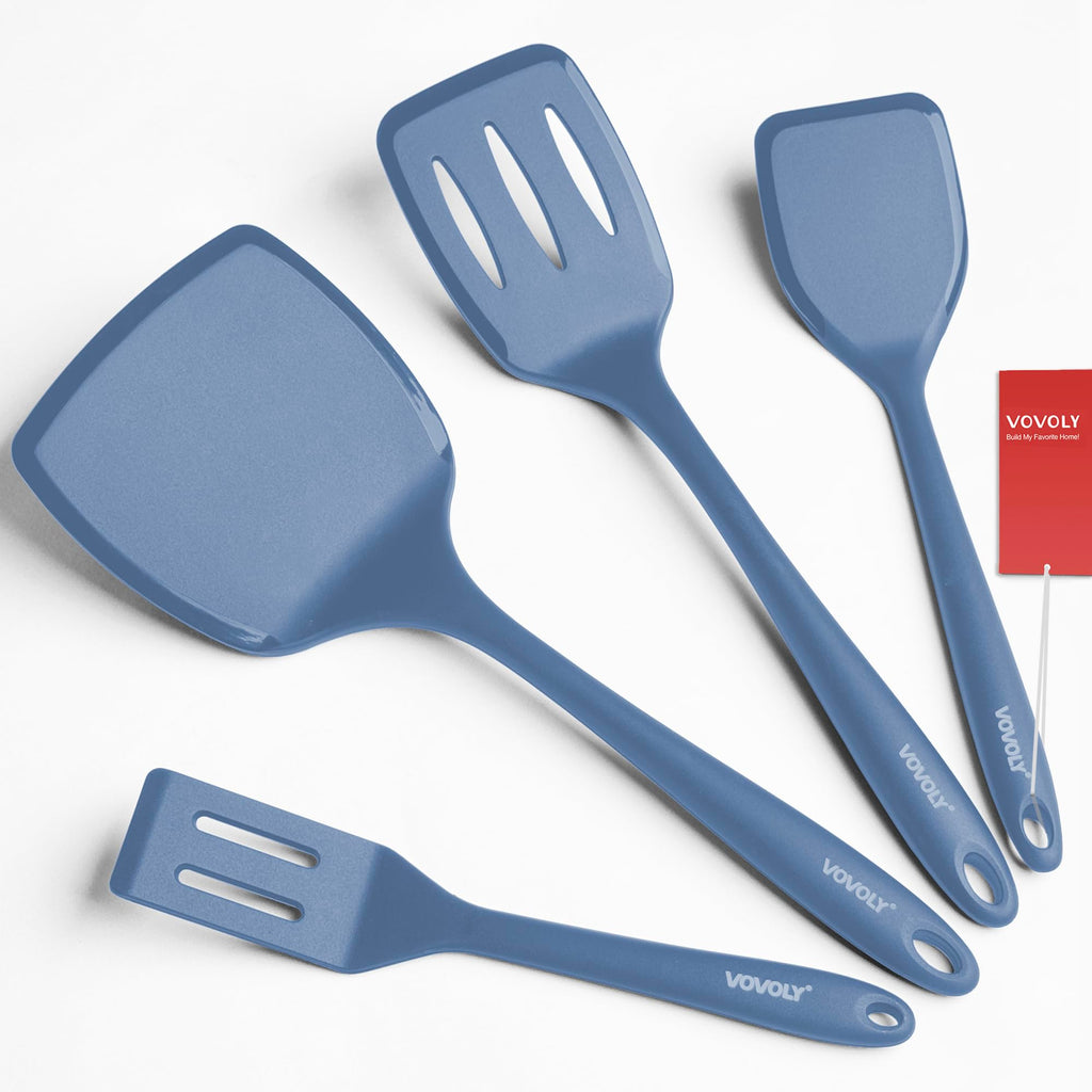 Silicone Spatula Set, 600°F Heat Resistant Silicone Spatula Turner Flipper for Cooking, Non Stick and Non Scratch Kitchen Utensils for Eggs & Pancakes, 4 Pack, Black