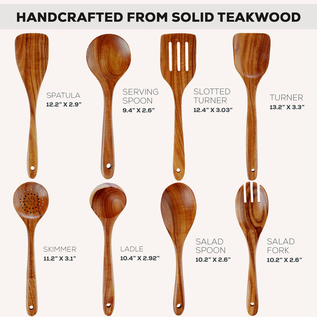 Zulay Kitchen 6 Piece Wooden Spoons for Cooking – Natural Teak Wooden Utensil Set, Easy to Clean, Durable, Smooth with Comfort Grip - Non Toxic Wooden Cooking Utensil Sets