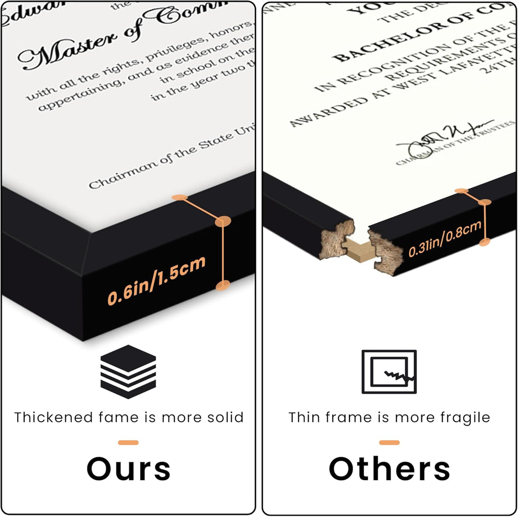 upsimples Certificate Frame with Clear Plexiglass, 8.5 by 11 Picture Diploma Document Degree Frames for Wall and Tabletop, Black, 1 Pack