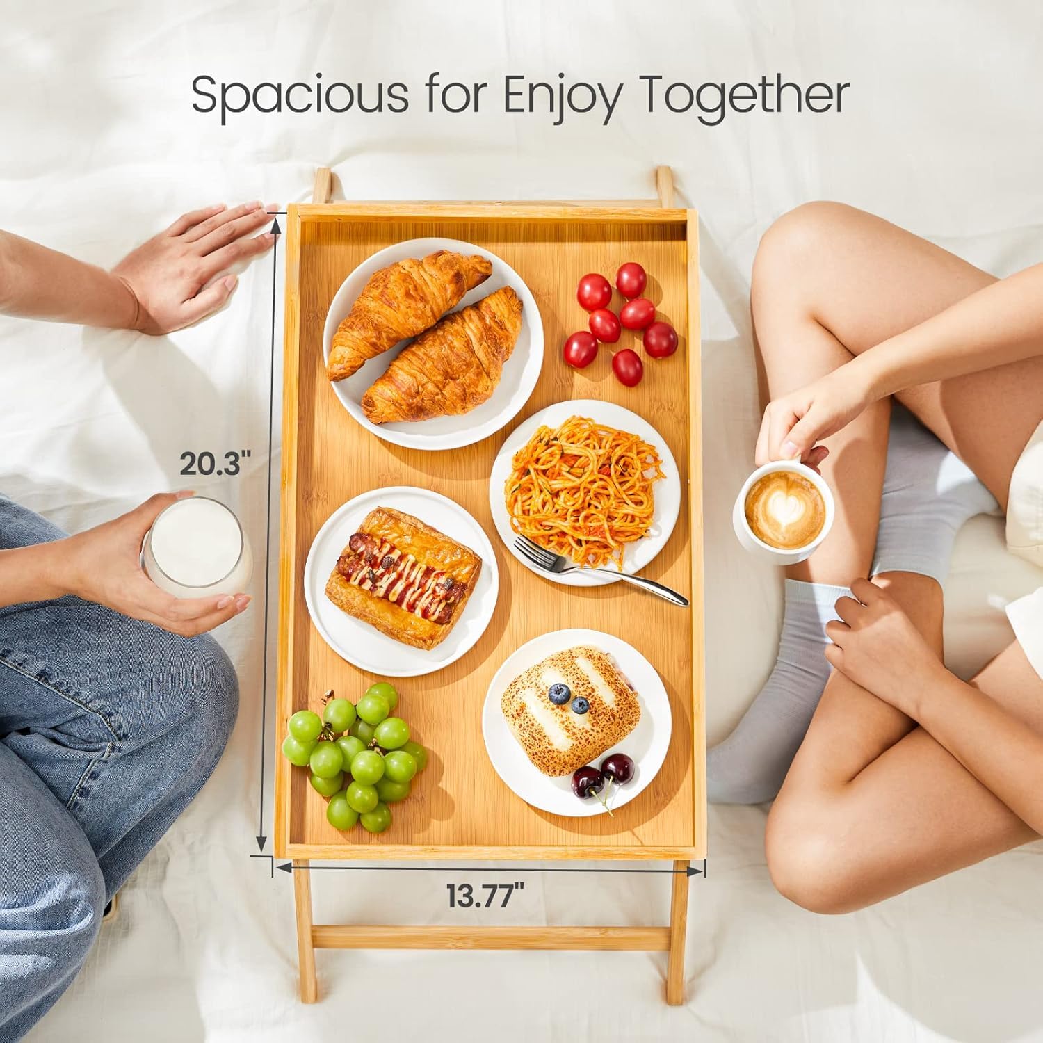 Bamboo Bed Tray Table with Foldable Legs, Breakfast Tray for Sofa, Bed, Eating, Working, Used As Laptop Desk Snack Tray by Pipishell