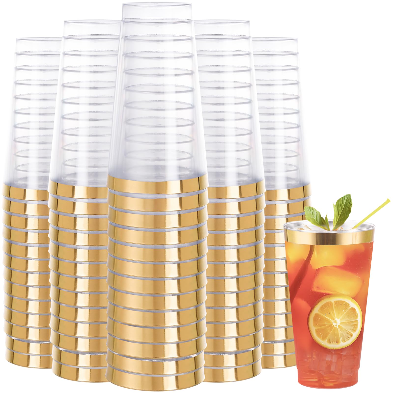 DaYammi 100 Pack 10oz Pink Plastic Cups for Party Premium Glitter Disposable Plastic Cup for Martini and Cocktail, Hard Pink Disposable Cups for Wedding,pink cups for Mother's Day Party