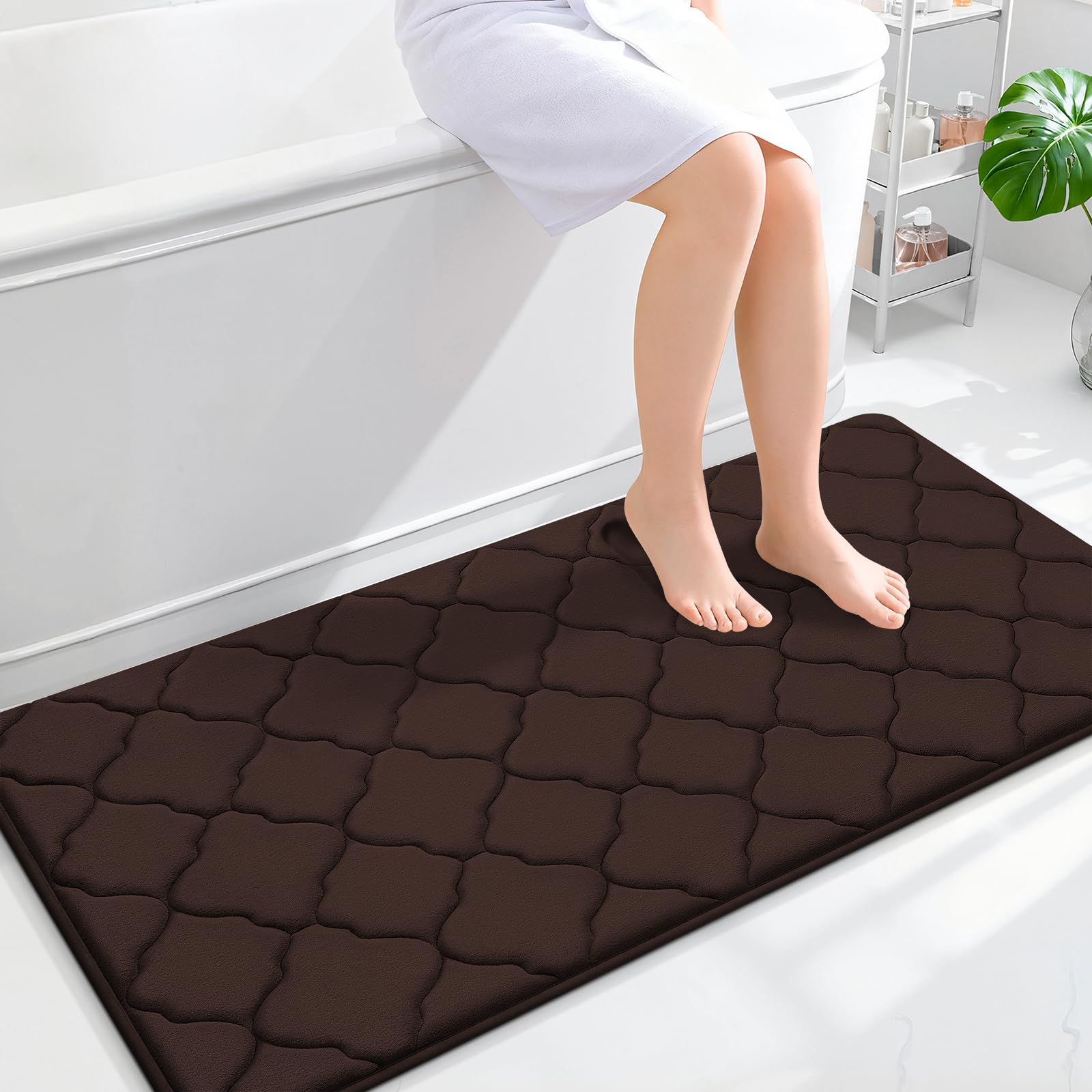 OLANLY Memory Foam Bath Mat Rug 24x16, Ultra Soft and Absorbent Bathroom Rugs, Non-Slip, Comfortable, Machine Washable Bath Carpet for Bathroom Floor, Tub, Shower and Home Decor Accessories, Black