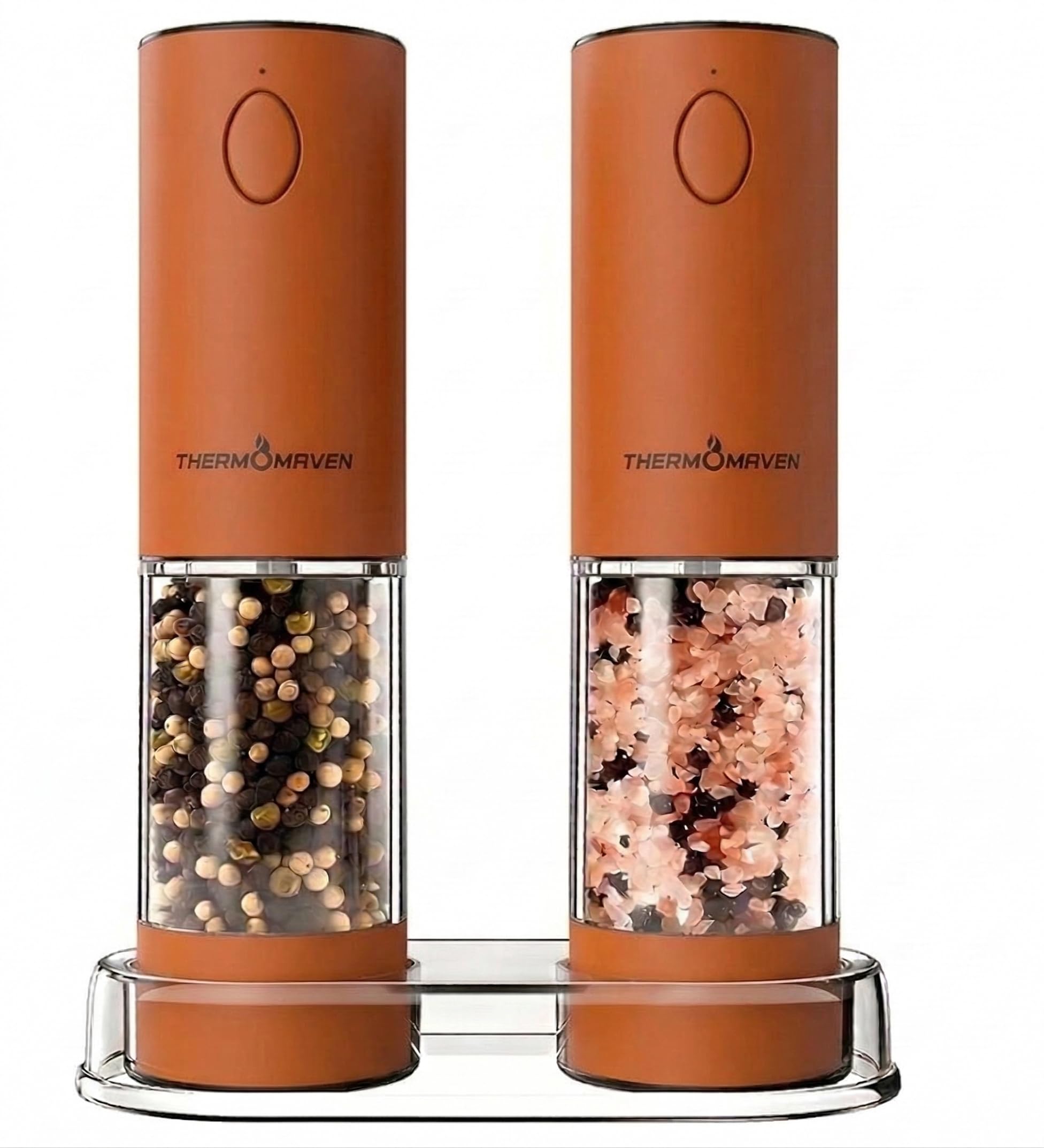 ThermoMaven Upgraded Larger Capacity Electric Salt and Pepper Grinder Set, 110ml Rechargeable Salt and Pepper Shaker with LED Light, Stainless Steel Automatic Pepper Mill with 6 Adjustable Coarseness