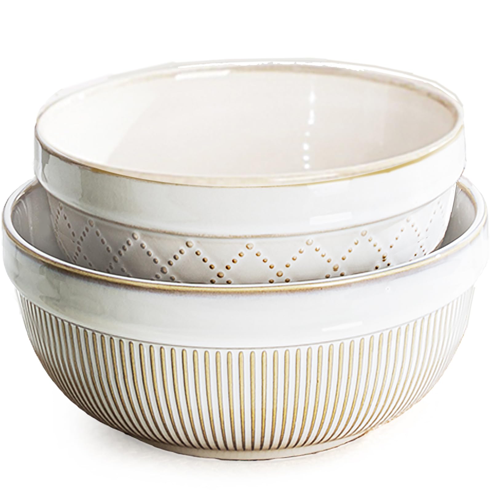 getstar Ceramic Soup Bowls, Cereal Bowl Set of 4 with Assorted Embossment (6.1 inch & 30 oz), Farmhouse Vintage Color Bowls for Kitchen