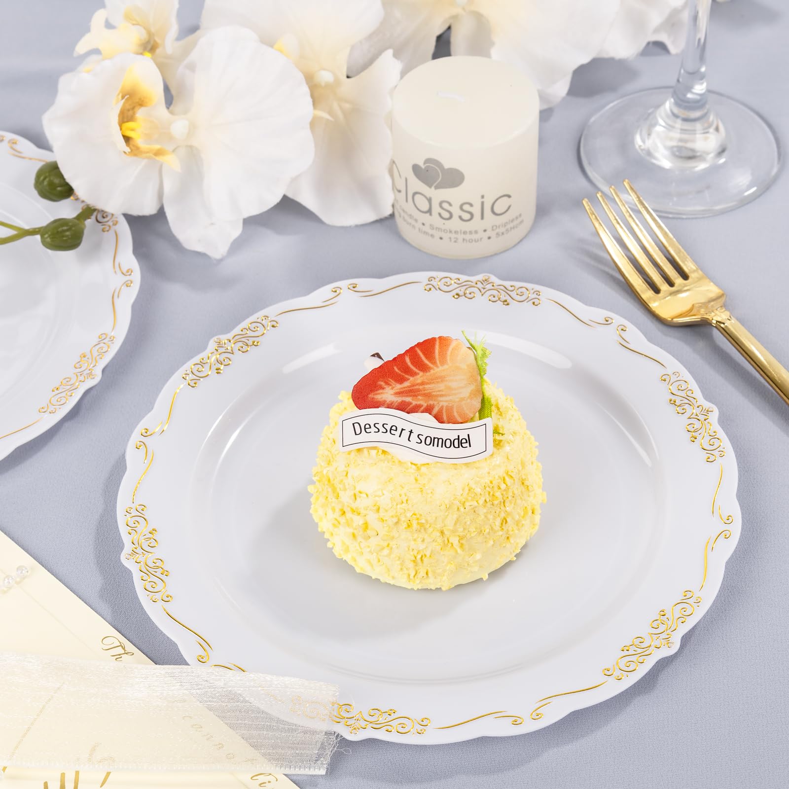 DaYammi 60PCS White Plastic Plates, Heavy Duty White Disposable Plates Premium 10inch Dinner Plates Hard Plastic Plates Disposable for Party Wedding Bridal Shower