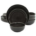 Gibson Elite Soho Lounge Square 16-Piece Dinnerware Set, Service for 4, Reactive Glaze Stoneware Plates and Bowls, Modern Dishes, Microwave & Dishwasher Safe – Red and Black