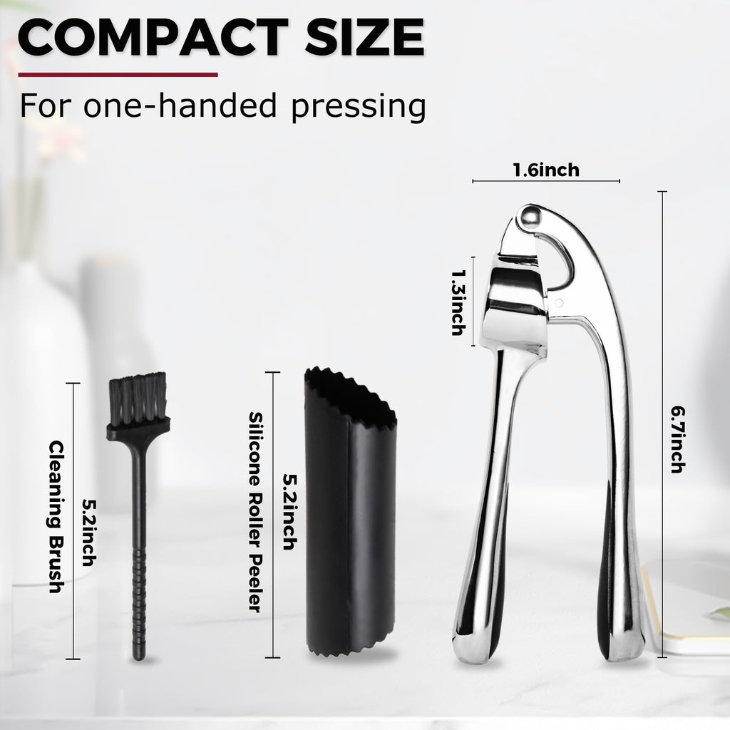 Kitessensu High Effective Garlic Press With Studs, Heavy Duty Garlic Mincer, Easy to Squeeze and Clean, Rust Proof & Dishwasher Safe, Ginger Crusher- Imperial Silver
