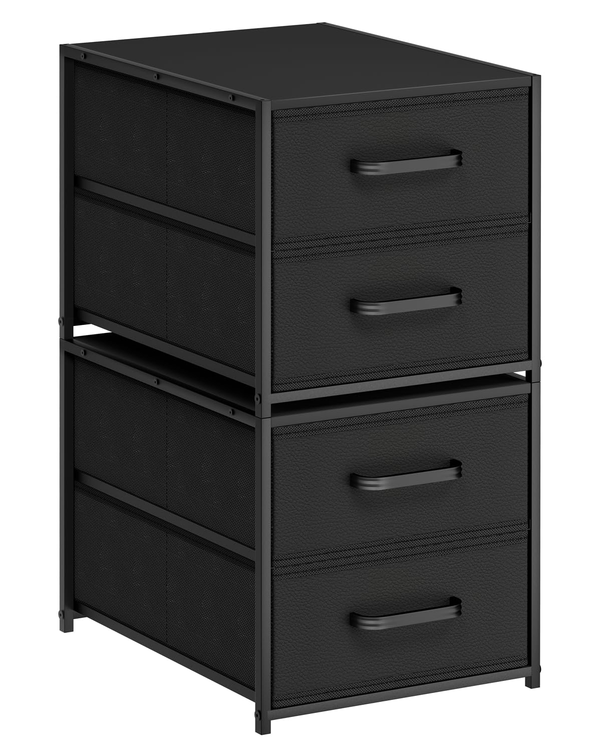 Homsorout Stackable Storage Drawers - 2 Tier Closet Organizer with Metal Handles and Metal Frame, Fabric Dresser with Collapsible Bins for Bedroom, Dorm, Office, White, 2 Pack