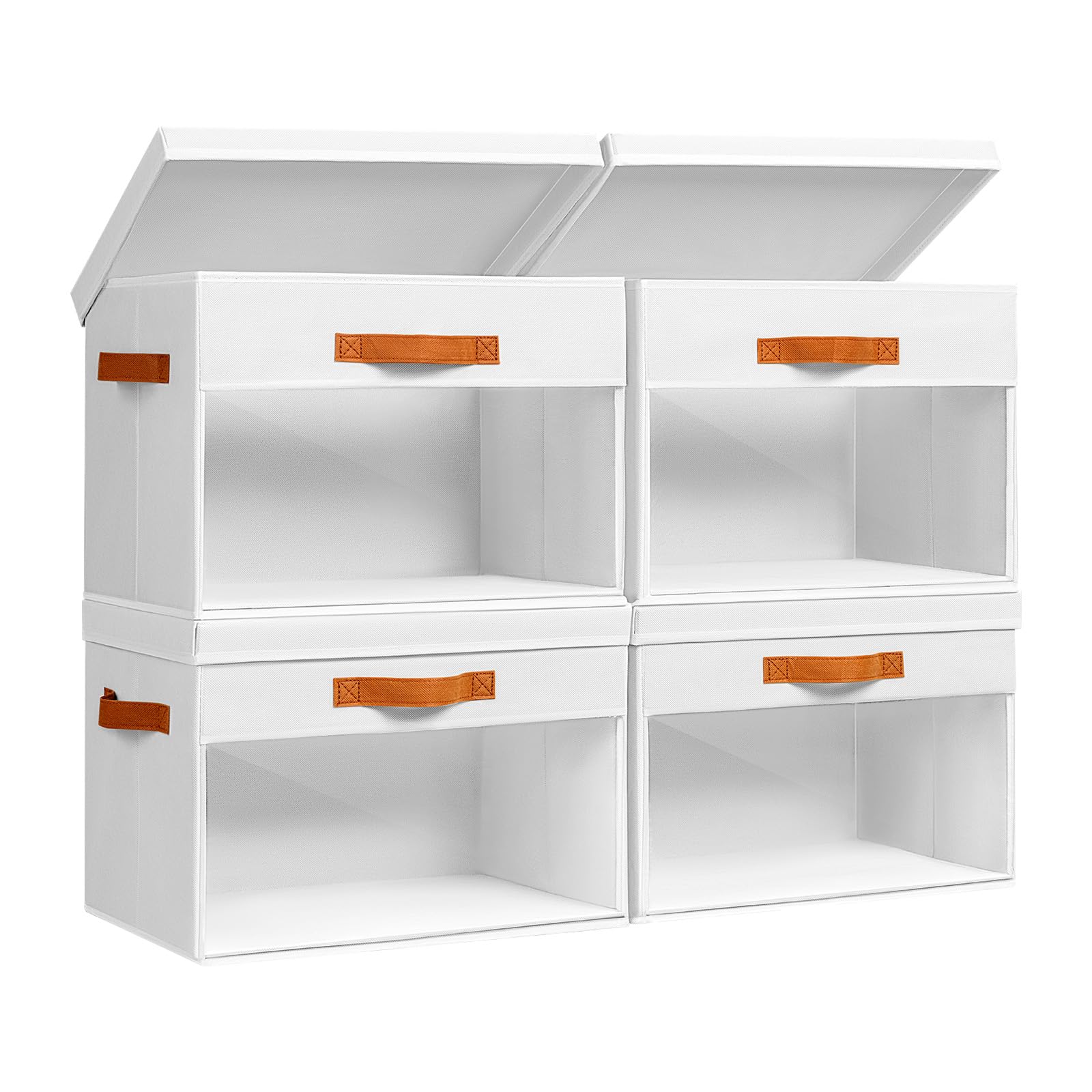 Homsorout Large Storage Bins with Lids - 4 Pack Foldable Decorative Organizers with Clear Windows & Handles, Cube Storage Organizers for Clothes, Blankets, Sweaters, Sheets, Beige