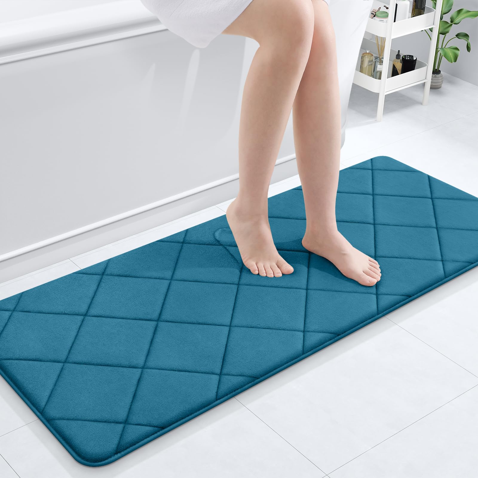 OLANLY Memory Foam Bath Mat 30x20, Ultra Soft and Absorbent Bathroom Rugs, Machine Washable, Comfortable Bath Carpet for Bathroom Floor, Tub and Shower, Black