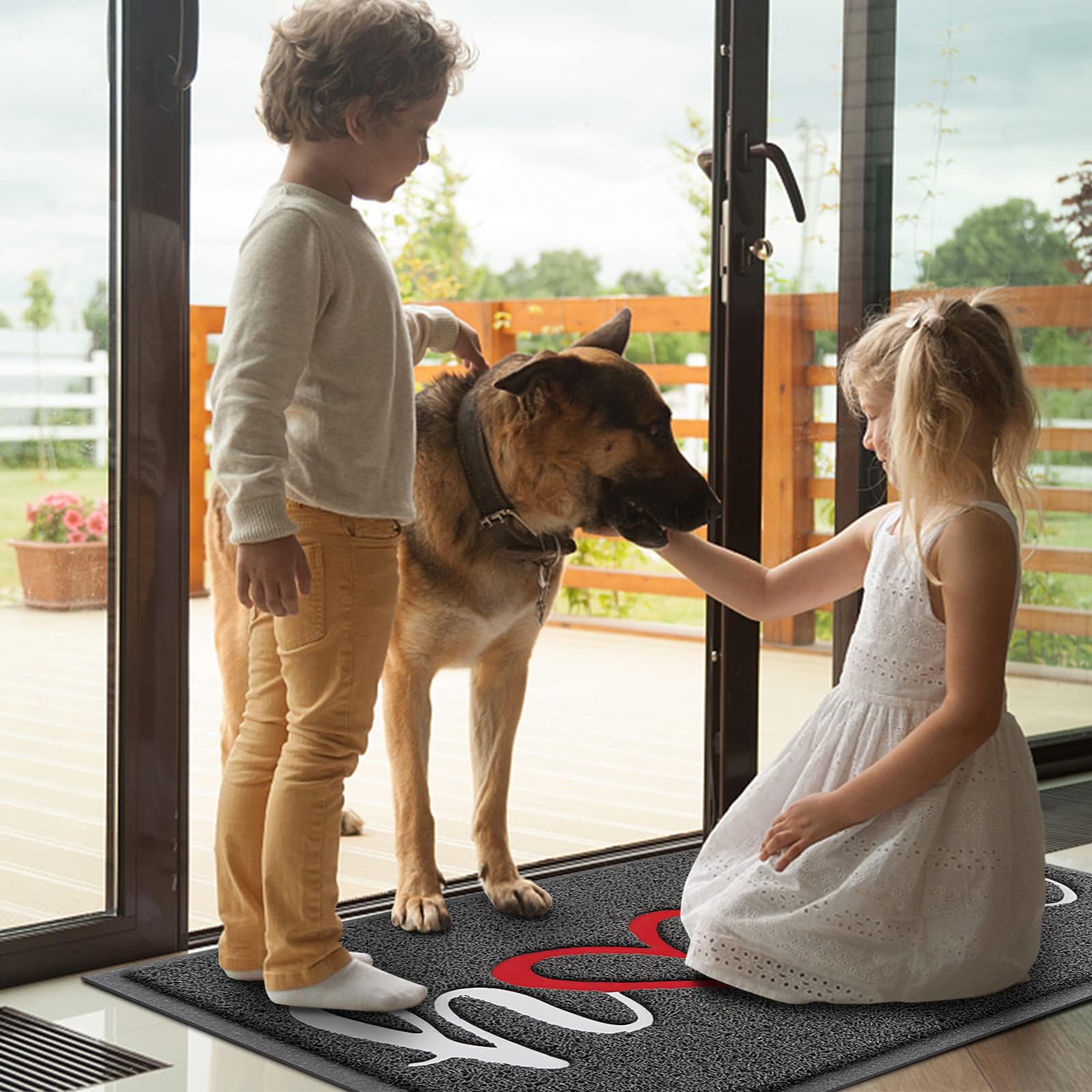 Door Mat (30"x17.5",Black), Welcome Mat Low Profile Front Doormat Floor Mat Non Slip Rugs for Entryway, Patio, High Traffic Areas