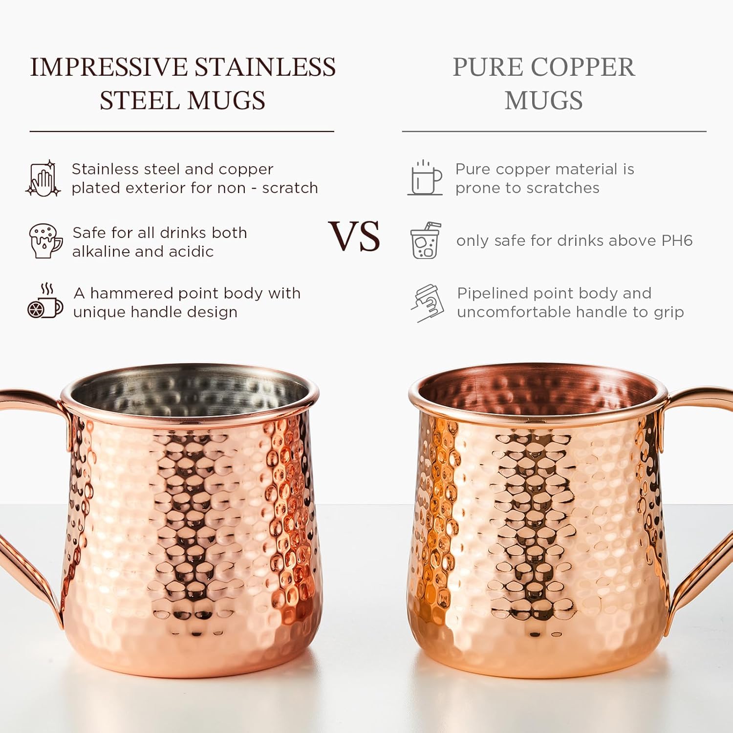 KITESSENSU Moscow Mule Mugs Set of 2 | 18 oz Hammered Copper Mule Mugs with Straws Keep Cocktails Well-Chilled, Copper Cups for Drinking Cocktails, 18/8 Stainless Steel Lined & Dishwasher Safe Barware