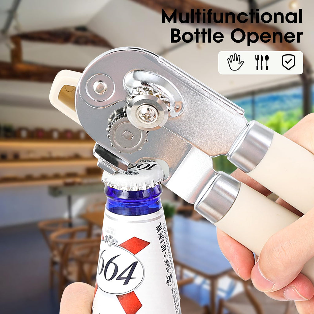 Beneno Heavy Duty Hand Can Opener Manual with Magnet, Durable Sharp Carbon Steel Blade Smooth Cutting, Big Effort-Saving Knob & Soft Grip Handle, Multifunctional Kitchen Tool with Bottle Opener, Green
