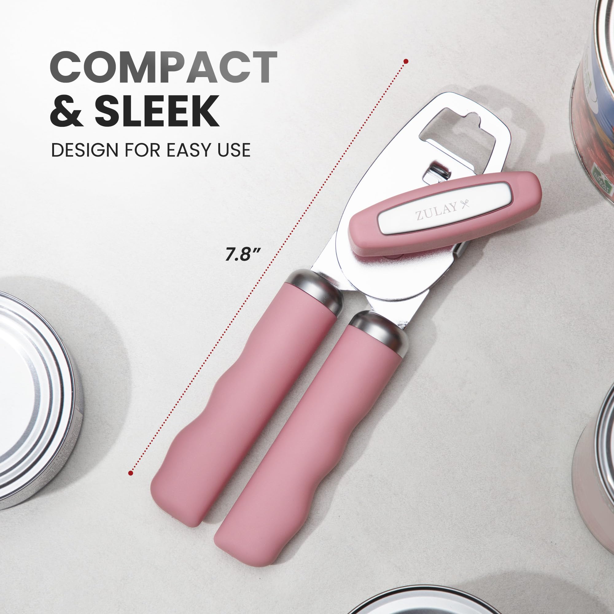 Zulay Kitchen COMFY™ Can Opener Manual with Bottle Opener - Rust Proof Stainless Steel Manual Can Opener With Turn Knob & Comfy Soft Grip Handles - Black