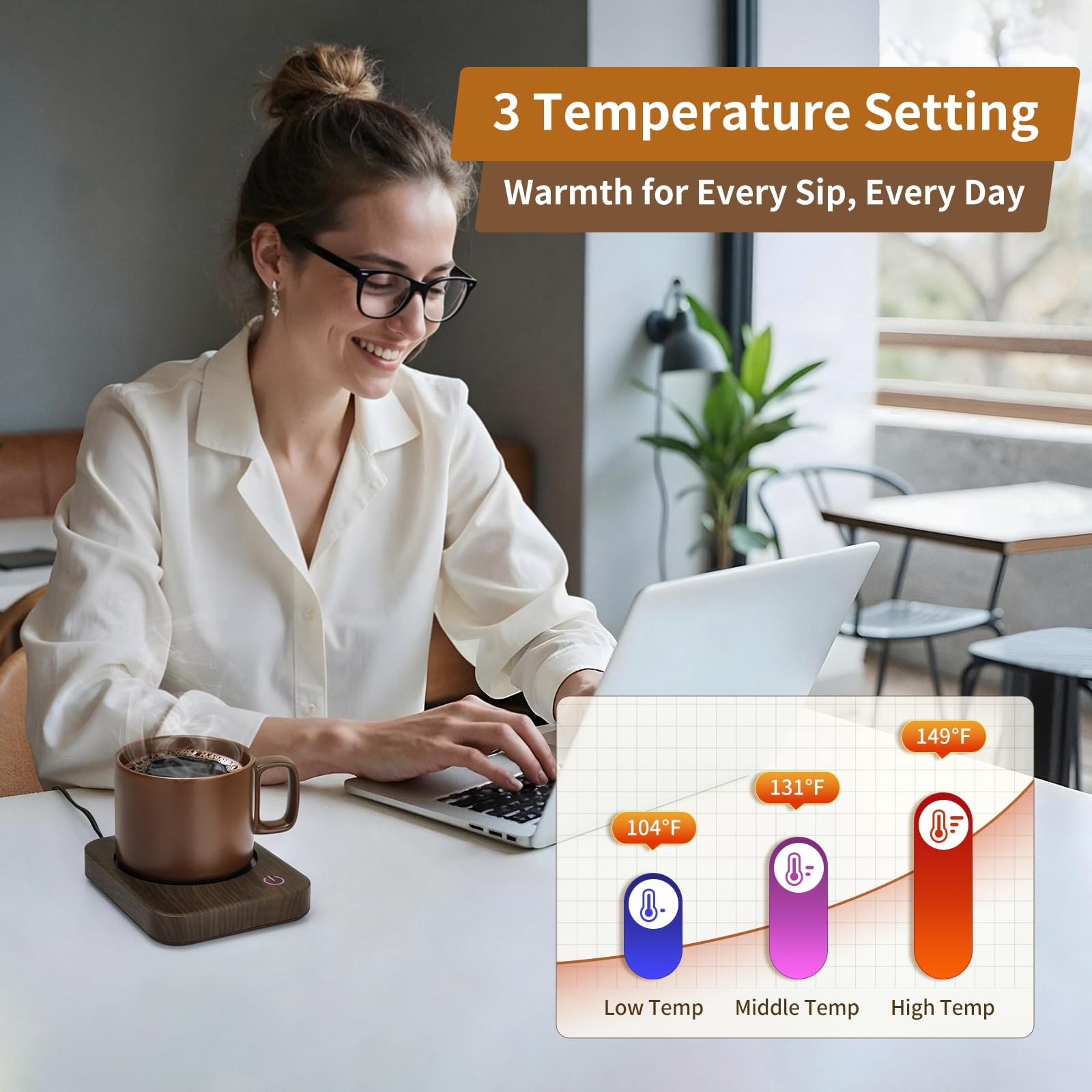 VOBAGA Coffee Mug Warmer for Desk with Auto Shut Off & 3-Temp Settings, Coffee Cup Warmer with Smart Safety Alert Home Office Accessory, Perfect for Coffee, Tea, Milk (Mug for Display)