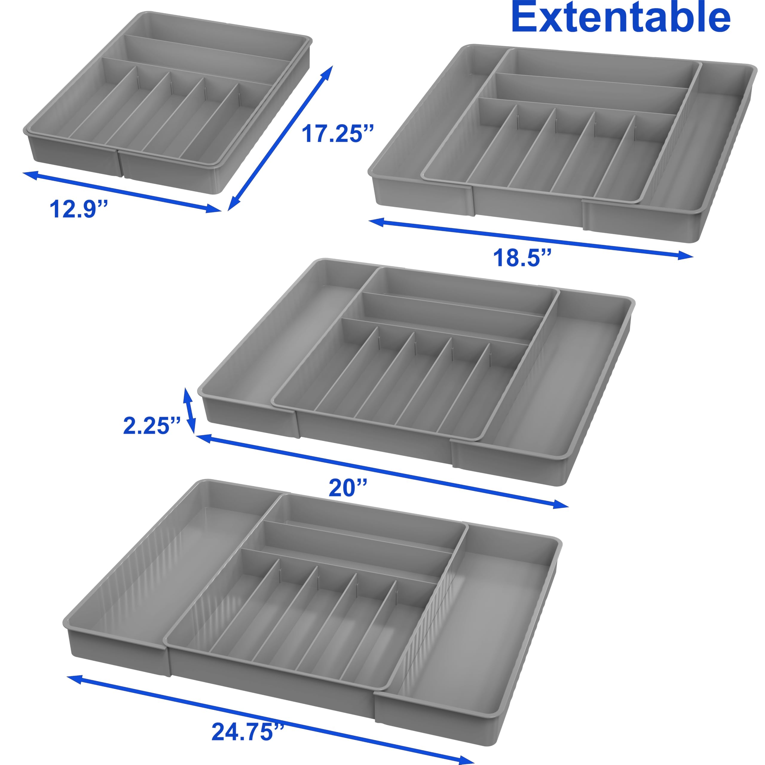 Simple Houseware Expandable & Adjustable Cutlery Drawer Organizer - Large Utensil and Flatware Tray for Kitchen Drawers, White