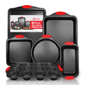 PERLLI Non-Stick 6-Piece Baking Pan Set, BPA-Free Carbon Steel Bakeware Set with Silicone Handles, Stackable Kitchen Oven Set, Cookie Sheet, Baking Tray, Baking Sheet Set, Oven Safe (446°F)