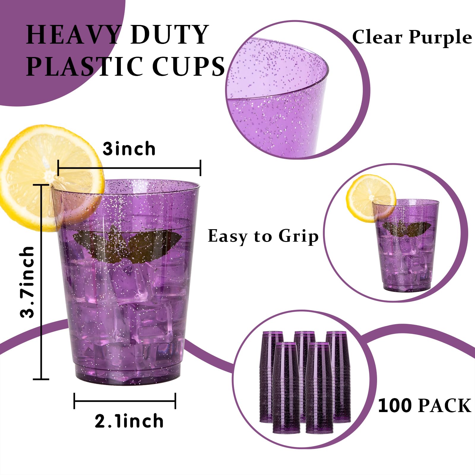 DaYammi 100 Pack 10oz Pink Plastic Cups for Party Premium Glitter Disposable Plastic Cup for Martini and Cocktail, Hard Pink Disposable Cups for Wedding,pink cups for Mother's Day Party