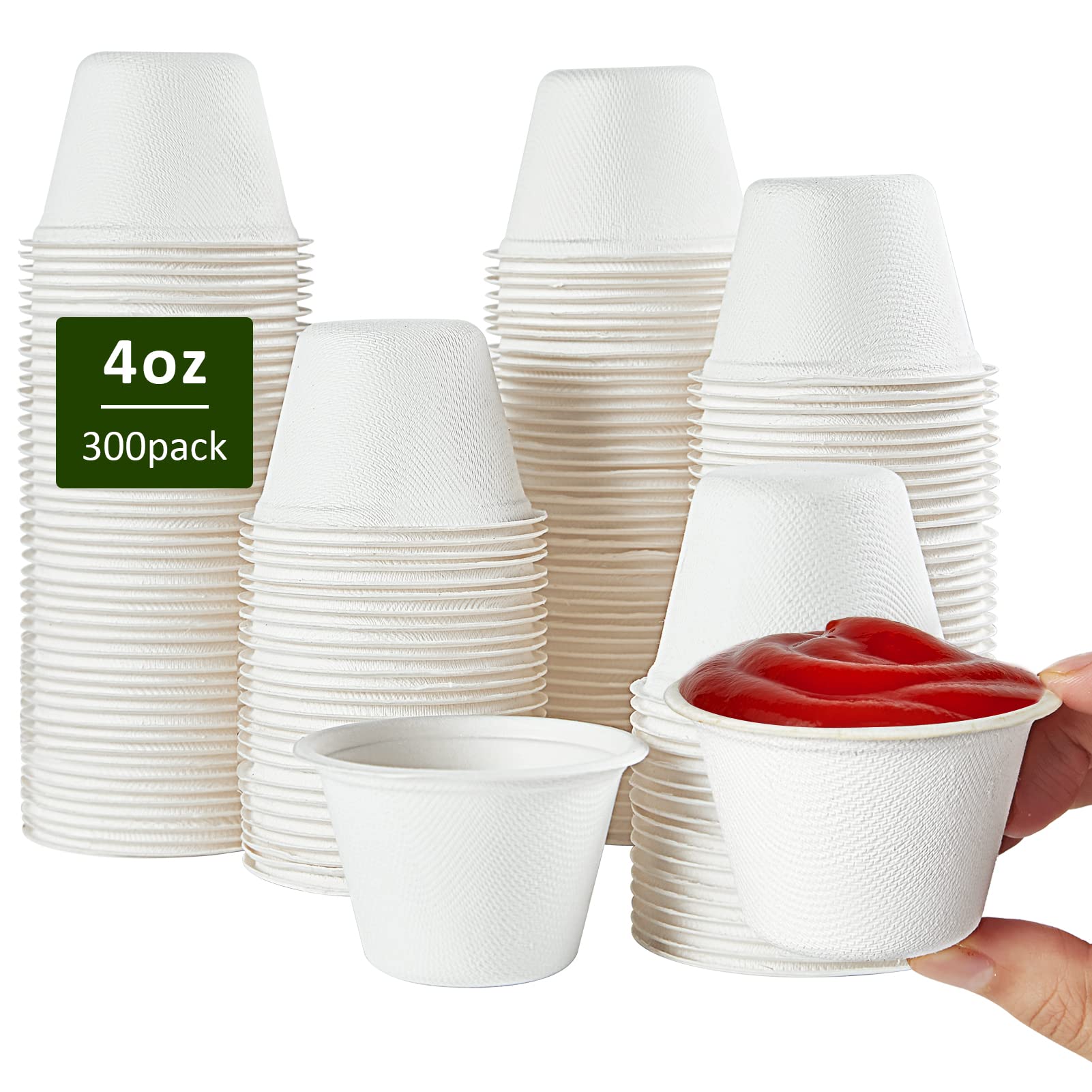 Vplus 500 Pack 2 OZ Disposable Souffle Cups, 100% Compostable Portion Cups, Made From Bagasse Fibe, Perfect For Dips, Food Sample, Jams, Honey, Sauces, Nuts