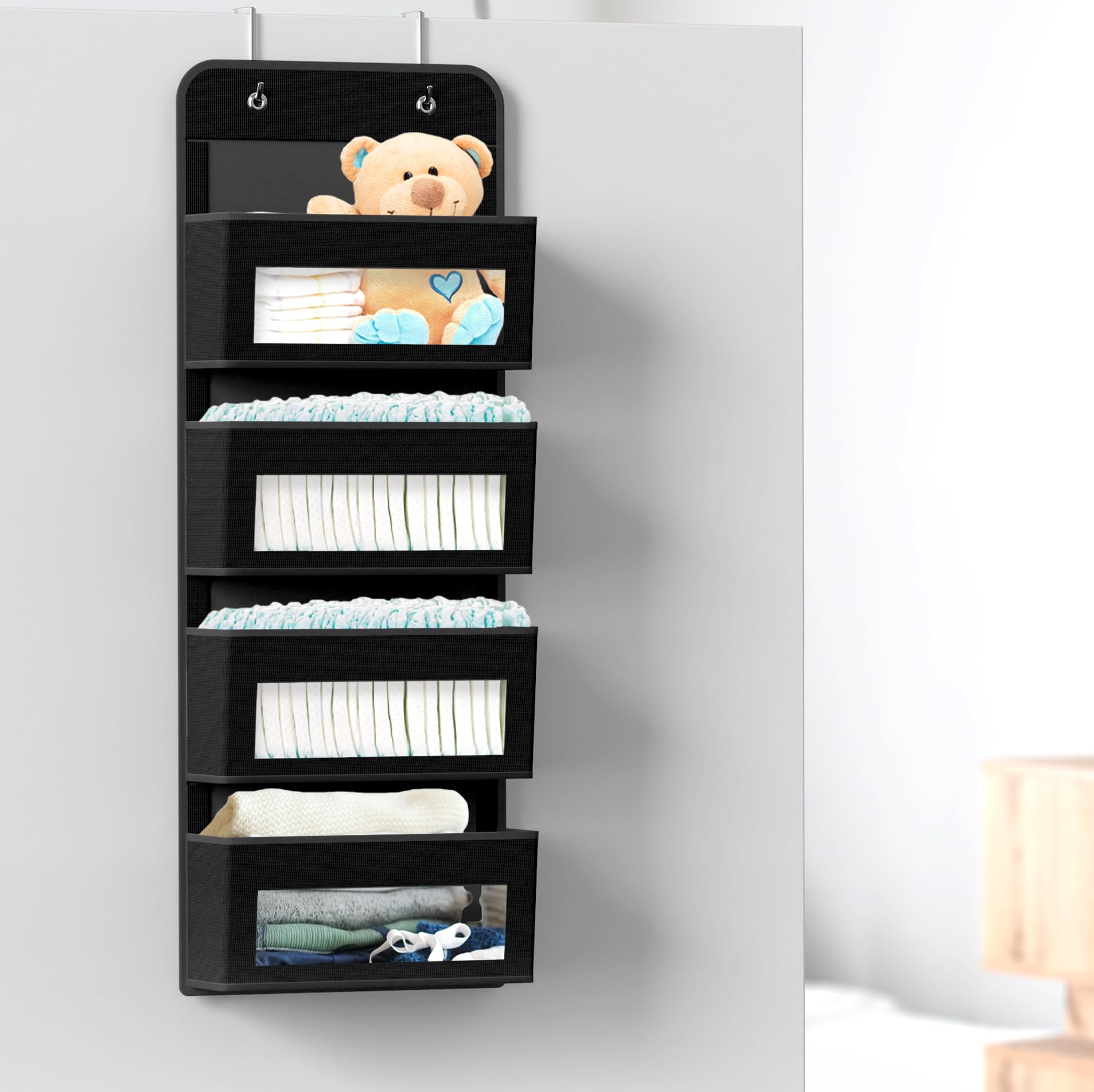 Simple Houseware 6 Clear Window Pocket Over Closet Door Storage Hanging Organizer for Bedroom, Bathroom, Pantry, Beige