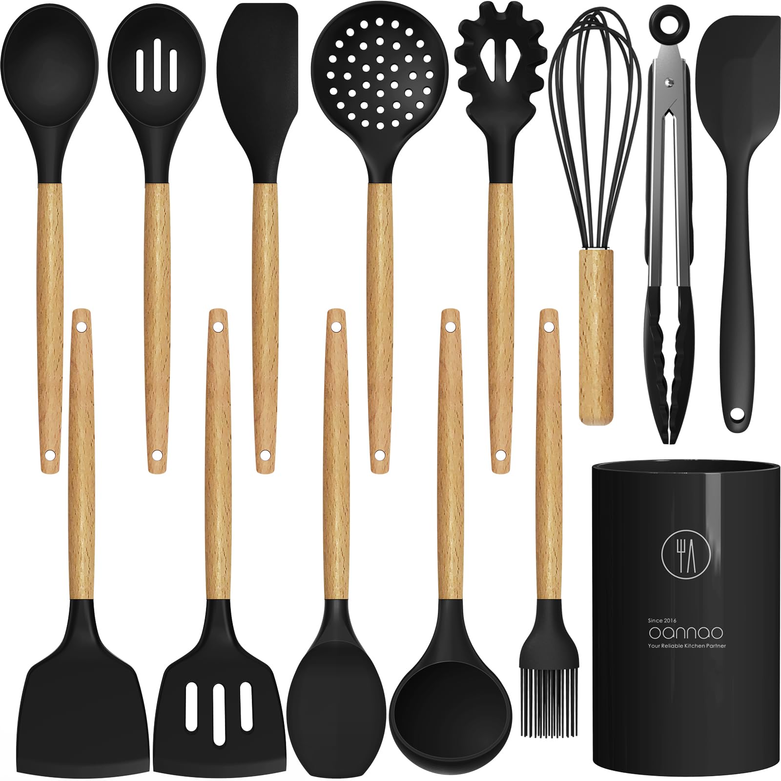 oannao Silicone Cooking Utensils Kitchen Utensil Set - 446°F Heat Resistant Silicone Kitchen Utensils Set, Spatula,Turner Tongs, Spoon, Whisk,Kitchen Gadgets for Nonstick Cookware, BPA Free (Gray)