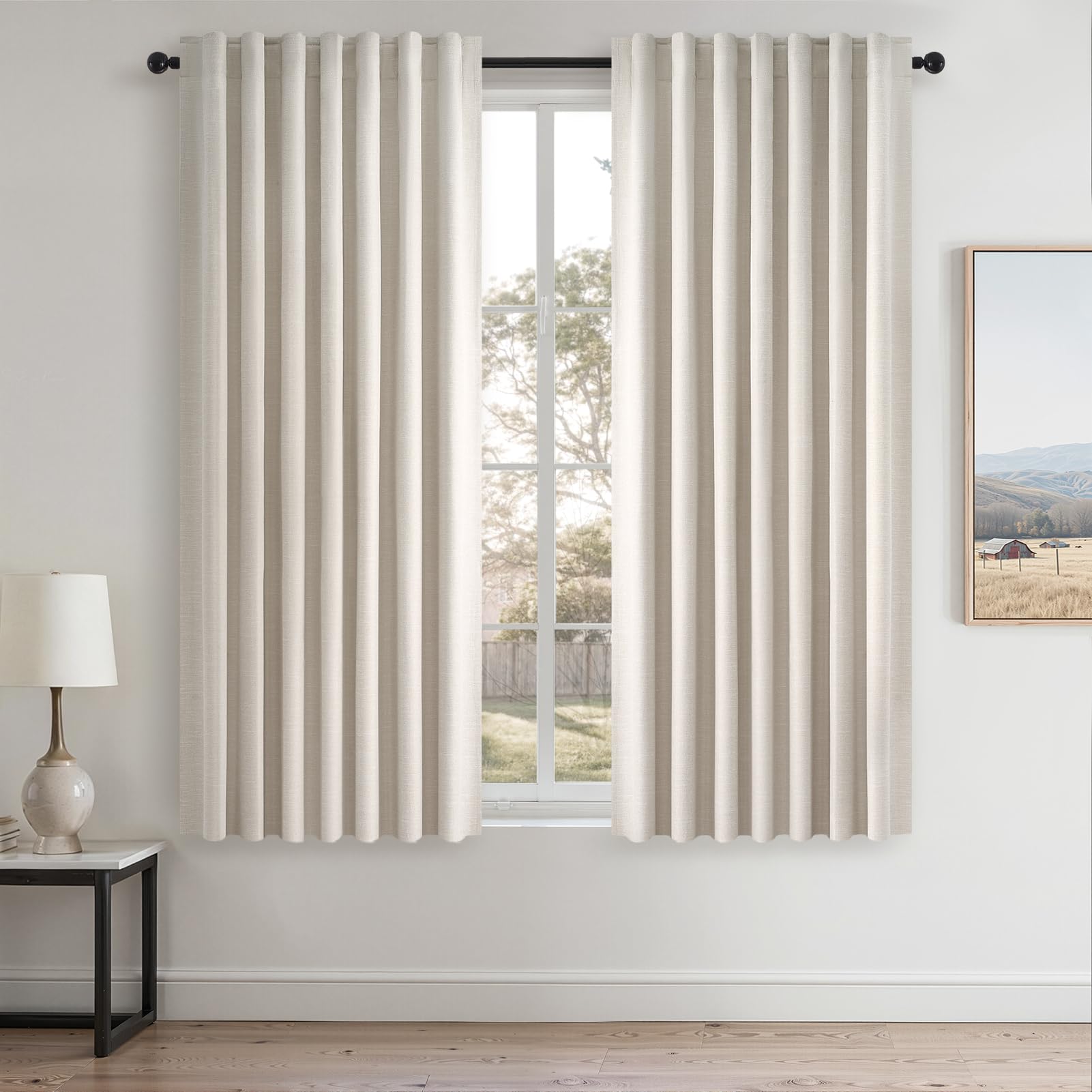 Topfinel Cream Linen Blackout Curtains 84 Inch Long for Bedroom Living Room, Ivory Pinch Pleat Back Tab Full Blackout Drapes Farmhouse Boho Curtains for Window, White Neutral Curtains 52" X 84" 7 FT