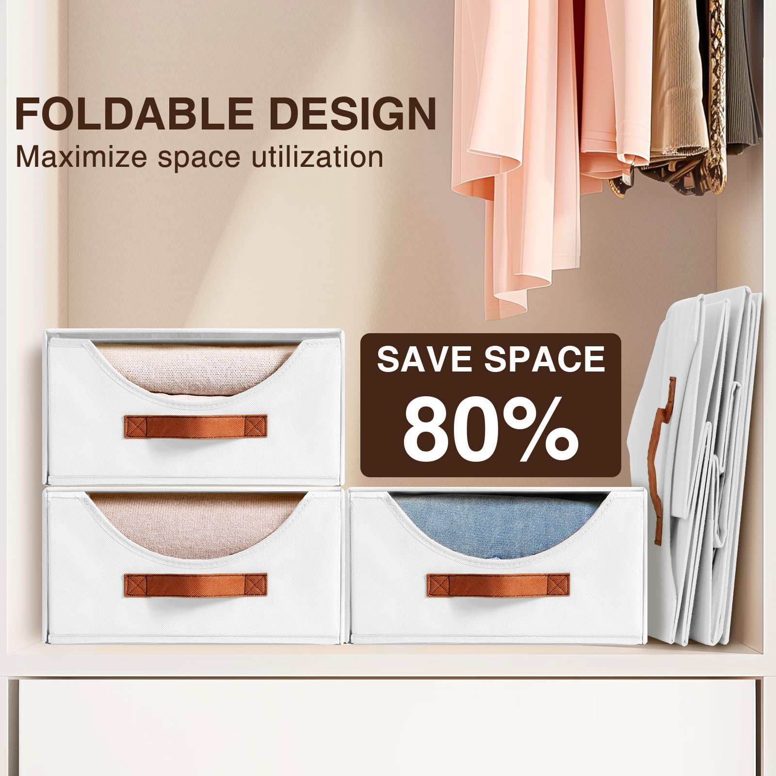 Homsorout Stackable Storage Drawers - Collapsible Storage Bins with Drawers, 4 Pack Closet Shelf Organizer Basket, Fabric Pull Out Organizer for Bedroom, Living Room, Dorm, Beige