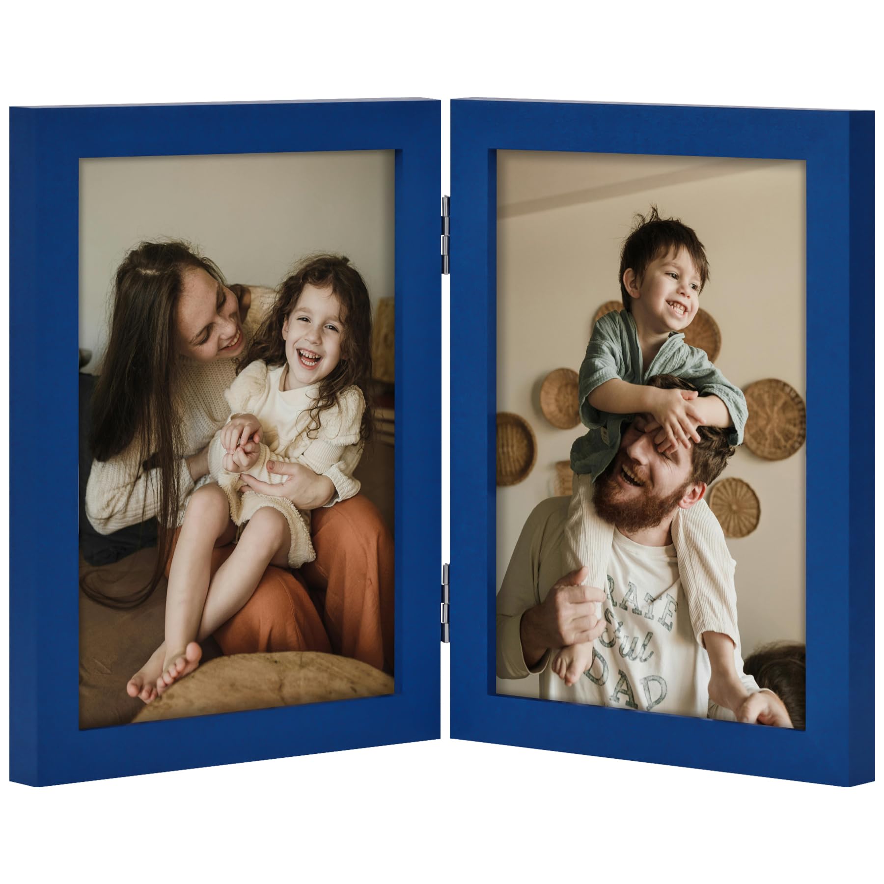 decorUhome Double 4x6 Picture Frame Vertical, Engineered Wood Bifold Photo Frame with Plexiglass for Tabletop Display, 4x6, Black