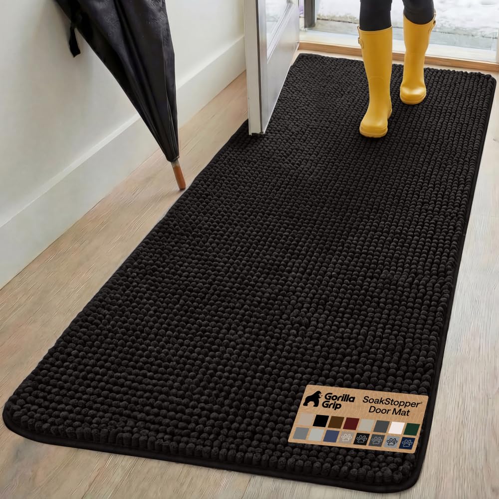GORILLA GRIP SoakSTOPPER Dog Door Mat, Machine Washable Rug Absorbent Doormat Captures Moisture Mud Dirt, Quick Dry Soft Chenille Entryway Rugs Indoor Entrance Mats for Dog Paws, 24x17 Grey