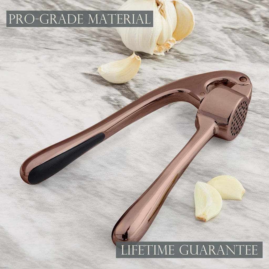 Kitessensu High Effective Garlic Press With Studs, Heavy Duty Garlic Mincer, Easy to Squeeze and Clean, Rust Proof & Dishwasher Safe, Ginger Crusher- Imperial Silver