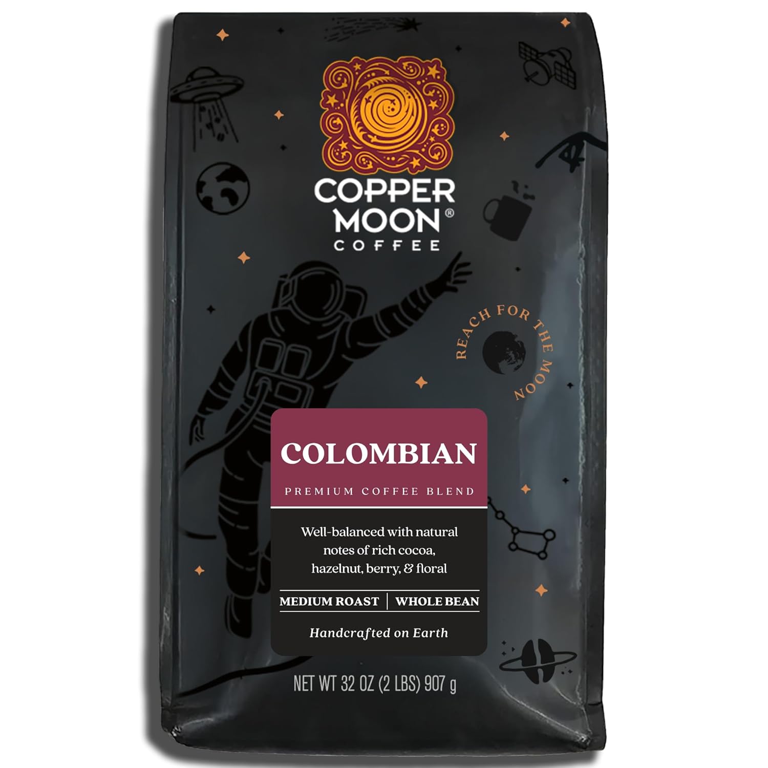 Copper Moon Medium Roast Whole Bean Coffee, Stargazer Blend, 2 Lb