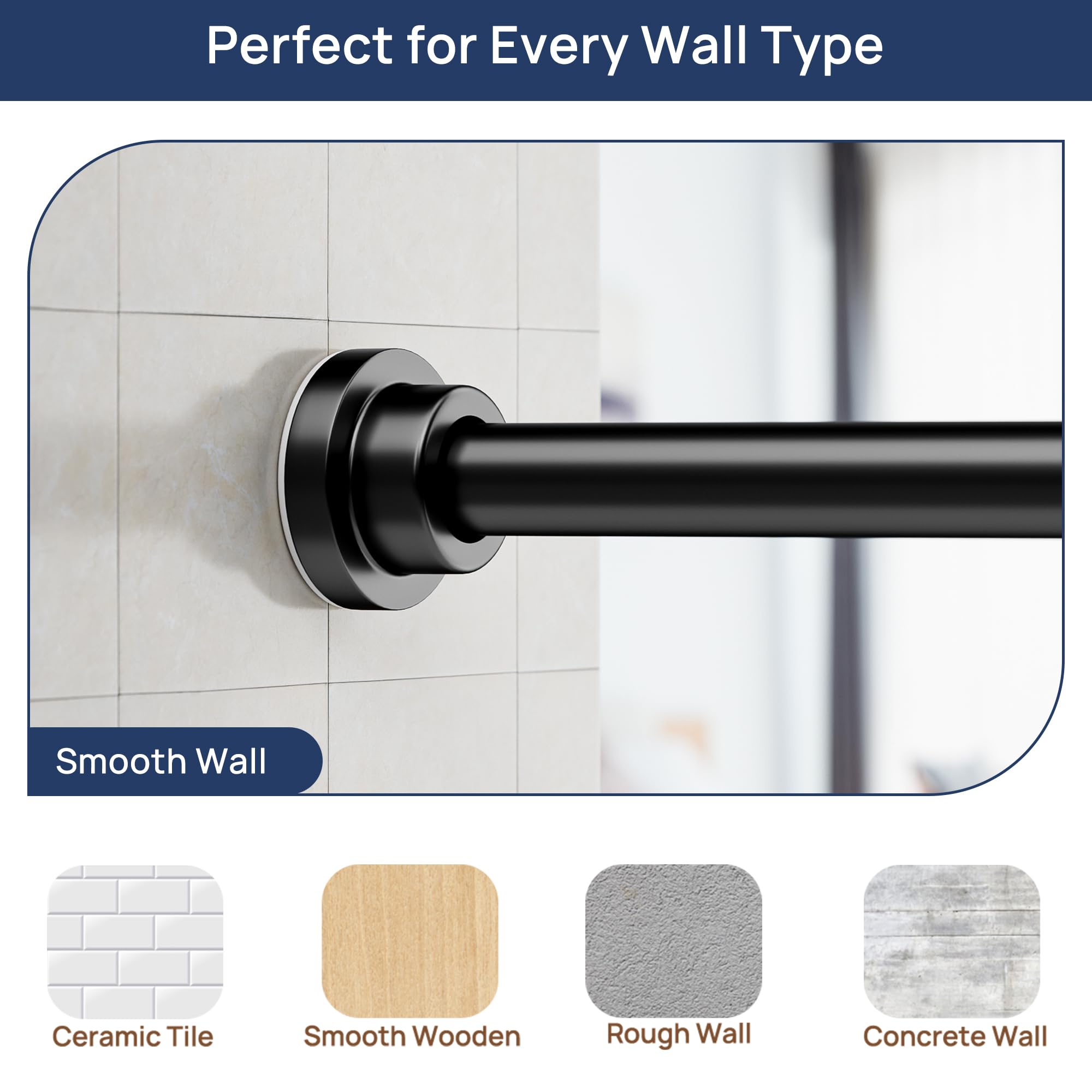 ENJOYBASICS 2 Pack Adjustable Spring Tension Curtain Rods 32 to 66 Inches, Stainless Steel Matte Black Shower Rod No Drilling for Window, Bathroom, Closet, Room Divider, 7/8" Diameter