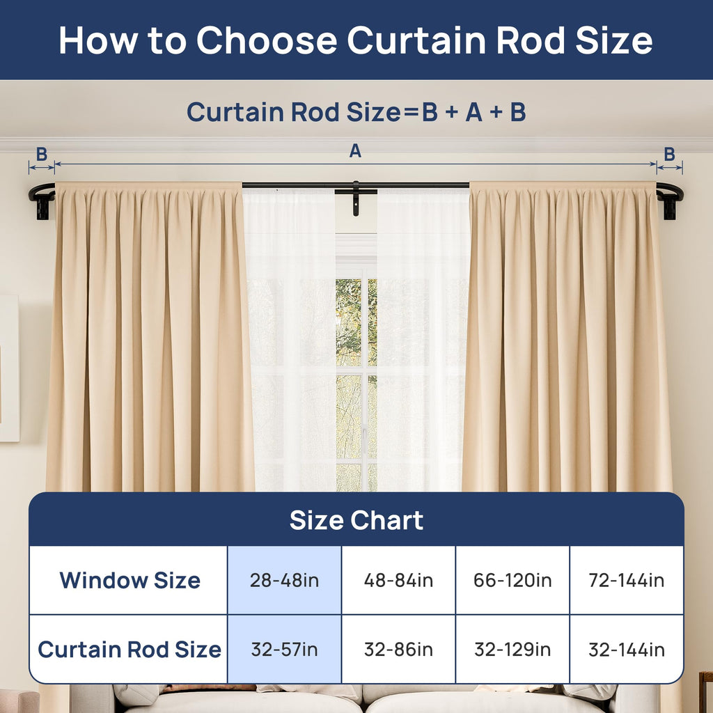 ENJOYBASICS Double Curtain Rod，Blackout Wrap-Around Curtain Rods for Windows 72 to 144 Inch，Adjustable from 32 to 144 Inch for Room Darkening Curtains, Matte Black