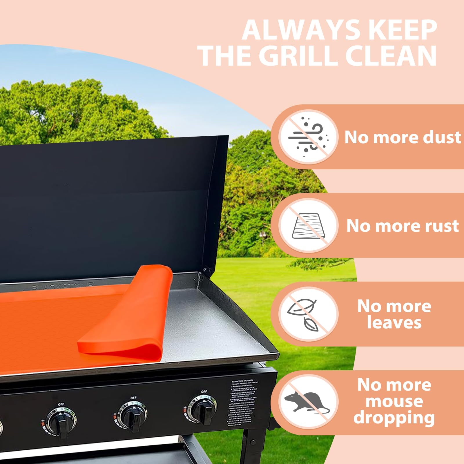 28 Inch Silicone Griddle Cover, Heavy Duty Food Grade Griddle Mat for Blackstone Grill Top, Year-round Protective Cover for Keep Surface Clean, Orange