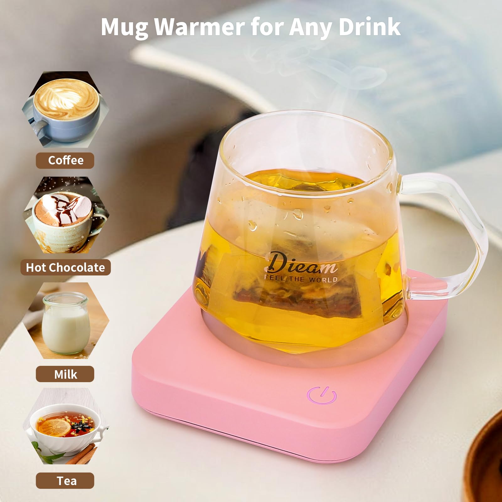 VOBAGA Imitation Wood Grain Coffee Cup Warmer & Mug Warmer for Desk, Electric Coffee Warmer Plate with 3-Temp Settings for Tea, Cocoa, Milk with Auto Shut Off After 4 Hours, Coffee Gifts for Women Men